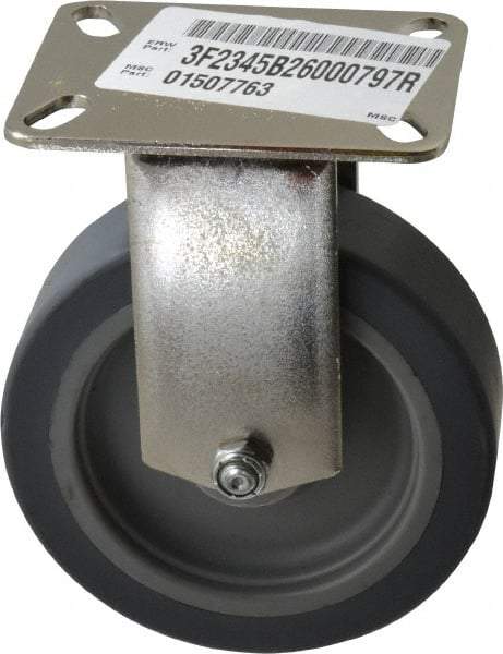 E.R. Wagner - 5" Diam x 1-1/2" Wide x 6-3/8" OAH Top Plate Mount Rigid Caster - TPR, 240 Lb Capacity, Delrin Bearing, 3-1/8 x 4-1/8" Plate - USA Tool & Supply