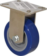E.R. Wagner - 4" Diam x 1-1/2" Wide x 5-3/8" OAH Top Plate Mount Rigid Caster - Polyurethane, 375 Lb Capacity, Delrin Bearing, 3-1/8 x 4-1/8" Plate - USA Tool & Supply