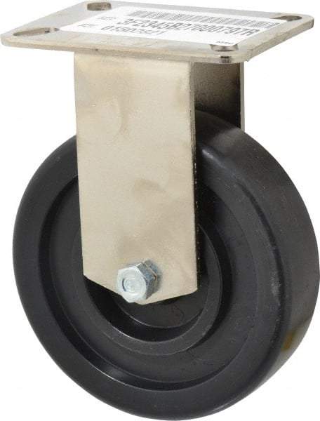 E.R. Wagner - 5" Diam x 1-3/8" Wide x 6-3/8" OAH Top Plate Mount Rigid Caster - Polyolefin, 450 Lb Capacity, Plastic Bearing, 3-1/8 x 4-1/8" Plate - USA Tool & Supply