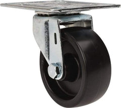 E.R. Wagner - 3" Diam x 1-1/4" Wide x 3-3/4" OAH Top Plate Mount Swivel Caster - Polyolefin, 210 Lb Capacity, Plain Bearing, 3-1/8 x 4-1/8" Plate - USA Tool & Supply
