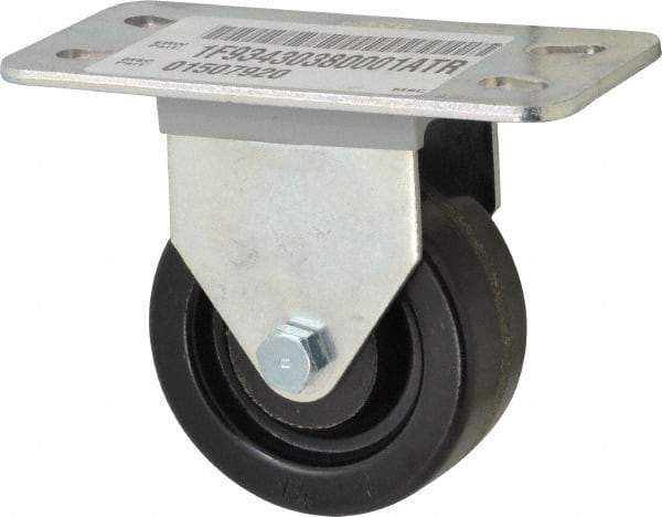 E.R. Wagner - 3" Diam x 1-1/4" Wide x 3-3/4" OAH Top Plate Mount Rigid Caster - Phenolic, 250 Lb Capacity, Plain Bearing, 2-1/2 x 5" Plate - USA Tool & Supply