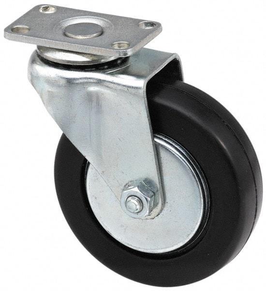 E.R. Wagner - 4" Diam x 1-3/8" Wide x 5-1/16" OAH Top Plate Mount Swivel Caster - Soft Rubber, 200 Lb Capacity, Delrin Bearing, 3-1/8 x 4-1/8" Plate - USA Tool & Supply