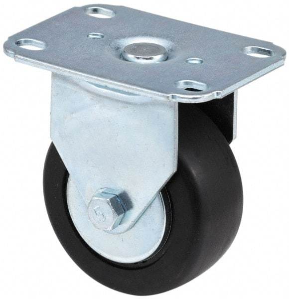 E.R. Wagner - 3-1/2" Diam x 1-1/4" Wide x 4-5/8" OAH Top Plate Mount Rigid Caster - Soft Rubber, 155 Lb Capacity, Delrin Bearing, 2-1/2 x 5" Plate - USA Tool & Supply