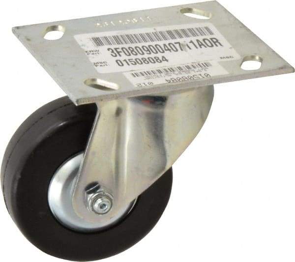 E.R. Wagner - 3-1/2" Diam x 1-1/4" Wide x 4-5/8" OAH Top Plate Mount Swivel Caster - Soft Rubber, 155 Lb Capacity, Delrin Bearing, 3-3/4 x 4-5/8" Plate - USA Tool & Supply