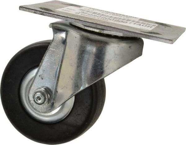 E.R. Wagner - 3-1/2" Diam x 1-1/4" Wide x 4-5/8" OAH Top Plate Mount Swivel Caster - Hard Rubber, 250 Lb Capacity, Delrin Bearing, 3-3/4 x 4-5/8" Plate - USA Tool & Supply