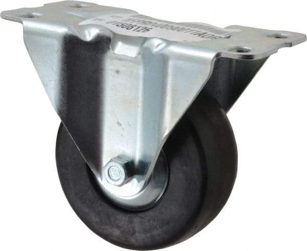 E.R. Wagner - 4" Diam x 1-5/8" Wide x 5" OAH Top Plate Mount Rigid Caster - Hard Rubber, 400 Lb Capacity, Delrin Bearing, 3-3/16 x 6-5/32" Plate - USA Tool & Supply
