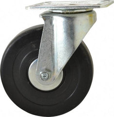 E.R. Wagner - 5" Diam x 1-3/8" Wide x 6-1/16" OAH Top Plate Mount Swivel Caster - Soft Rubber, 240 Lb Capacity, Delrin Bearing, 3-1/8 x 4-1/8" Plate - USA Tool & Supply
