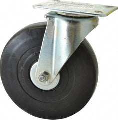 E.R. Wagner - 6" Diam x 1-3/8" Wide x 7-1/16" OAH Top Plate Mount Swivel Caster - Soft Rubber, 280 Lb Capacity, Delrin Bearing, 3-1/8 x 4-1/8" Plate - USA Tool & Supply