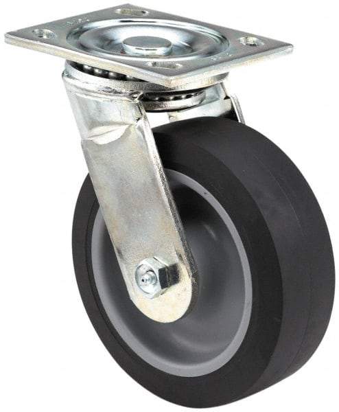 E.R. Wagner - 6" Diam x 2" Wide x 7-1/2" OAH Top Plate Mount Swivel Caster - Polyolefin, 640 Lb Capacity, Roller Bearing, 5 x 5-1/2" Plate - USA Tool & Supply