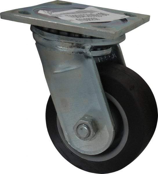E.R. Wagner - 4" Diam x 2" Wide x 5-5/8" OAH Top Plate Mount Swivel Caster - TPR, 300 Lb Capacity, Roller Bearing, 4 x 4-1/2" Plate - USA Tool & Supply