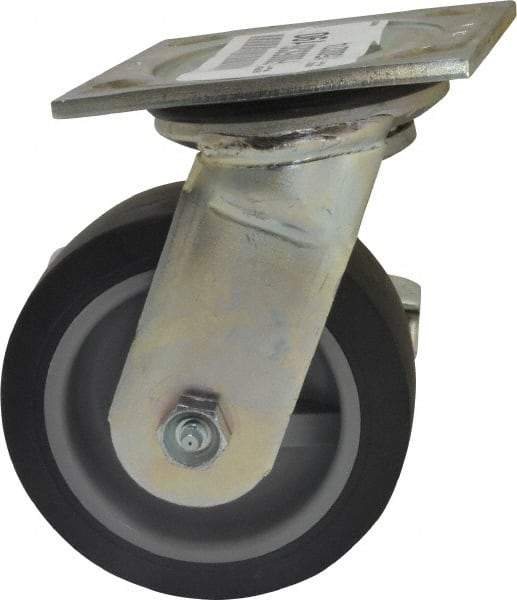 E.R. Wagner - 5" Diam x 2" Wide x 6-1/2" OAH Top Plate Mount Swivel Caster with Brake - TPR, 325 Lb Capacity, Roller Bearing, 4 x 4-1/2" Plate - USA Tool & Supply