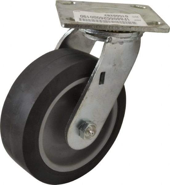 E.R. Wagner - 6" Diam x 2" Wide x 7-1/2" OAH Top Plate Mount Swivel Caster - TPR, 400 Lb Capacity, Roller Bearing, 4 x 4-1/2" Plate - USA Tool & Supply