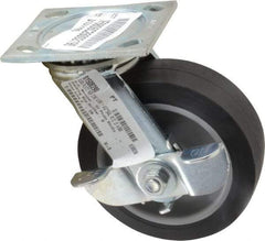 E.R. Wagner - 6" Diam x 2" Wide x 7-1/2" OAH Top Plate Mount Swivel Caster with Brake - TPR, 400 Lb Capacity, Roller Bearing, 4 x 4-1/2" Plate - USA Tool & Supply