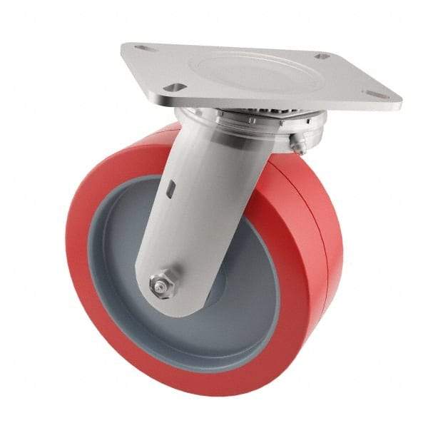 E.R. Wagner - 6" Diam x 2" Wide x 7-1/2" OAH Top Plate Mount Swivel Caster - Polyurethane, 900 Lb Capacity, Roller Bearing, 4 x 4-1/2" Plate - USA Tool & Supply