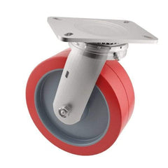 E.R. Wagner - 6" Diam x 2" Wide x 7-1/2" OAH Top Plate Mount Swivel Caster - Polyurethane, 900 Lb Capacity, Roller Bearing, 4 x 4-1/2" Plate - USA Tool & Supply