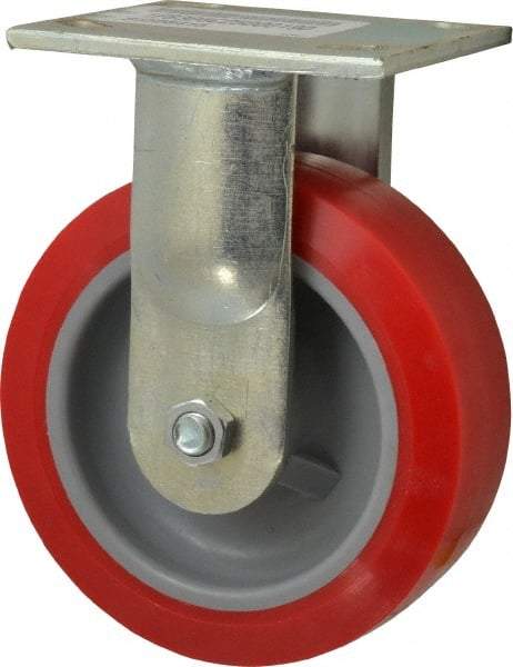 E.R. Wagner - 6" Diam x 2" Wide x 7-1/2" OAH Top Plate Mount Rigid Caster - Polyurethane, 900 Lb Capacity, Roller Bearing, 4 x 4-1/2" Plate - USA Tool & Supply