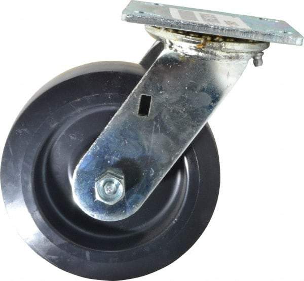 E.R. Wagner - 6" Diam x 2" Wide x 7-1/2" OAH Top Plate Mount Swivel Caster - Polyolefin, 640 Lb Capacity, Roller Bearing, 4 x 4-1/2" Plate - USA Tool & Supply