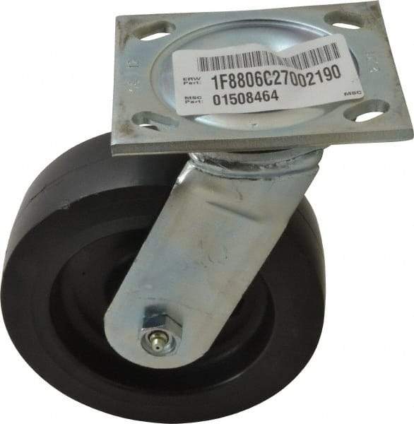 E.R. Wagner - 6" Diam x 2" Wide x 7-1/2" OAH Top Plate Mount Swivel Caster with Brake - Polyolefin, 640 Lb Capacity, Roller Bearing, 4 x 4-1/2" Plate - USA Tool & Supply