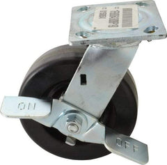 E.R. Wagner - 6" Diam x 2" Wide x 7-1/2" OAH Top Plate Mount Swivel Caster with Brake - Phenolic, 1,200 Lb Capacity, Roller Bearing, 4 x 4-1/2" Plate - USA Tool & Supply