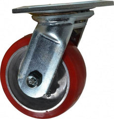 E.R. Wagner - 5" Diam x 2" Wide x 6-1/2" OAH Top Plate Mount Swivel Caster - Polyurethane, 1,000 Lb Capacity, Roller Bearing, 5 x 5-1/2" Plate - USA Tool & Supply