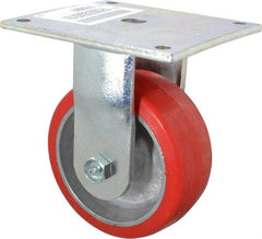 E.R. Wagner - 5" Diam x 2" Wide x 6-1/2" OAH Top Plate Mount Rigid Caster - Polyurethane, 1,000 Lb Capacity, Roller Bearing, 5 x 5-1/2" Plate - USA Tool & Supply