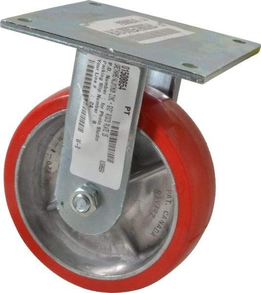 E.R. Wagner - 6" Diam x 2" Wide x 7-1/2" OAH Top Plate Mount Rigid Caster - Polyurethane, 1,200 Lb Capacity, Roller Bearing, 5 x 5-1/2" Plate - USA Tool & Supply