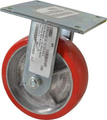 E.R. Wagner - 6" Diam x 2" Wide x 7-1/2" OAH Top Plate Mount Rigid Caster - Polyurethane, 1,200 Lb Capacity, Roller Bearing, 5 x 5-1/2" Plate - USA Tool & Supply