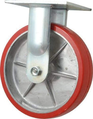 E.R. Wagner - 8" Diam x 2" Wide x 9-1/2" OAH Top Plate Mount Rigid Caster - Polyurethane, 1,200 Lb Capacity, Roller Bearing, 5 x 5-1/2" Plate - USA Tool & Supply