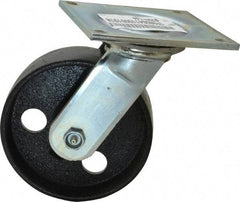 E.R. Wagner - 6" Diam x 2" Wide x 7-1/2" OAH Top Plate Mount Swivel Caster - Semi-Steel, 1,200 Lb Capacity, Roller Bearing, 5 x 5-1/2" Plate - USA Tool & Supply