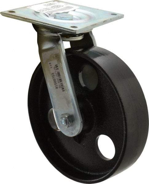 E.R. Wagner - 8" Diam x 2" Wide x 9-1/2" OAH Top Plate Mount Swivel Caster - Semi-Steel, 1,200 Lb Capacity, Roller Bearing, 5 x 5-1/2" Plate - USA Tool & Supply