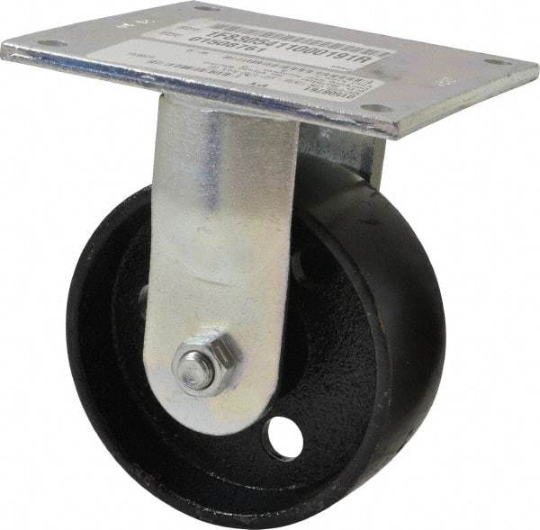 E.R. Wagner - 5" Diam x 2" Wide x 6-1/2" OAH Top Plate Mount Rigid Caster - Semi-Steel, 1,000 Lb Capacity, Roller Bearing, 5 x 5-1/2" Plate - USA Tool & Supply