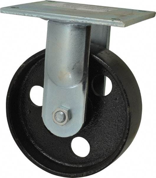 E.R. Wagner - 6" Diam x 2" Wide x 7-1/2" OAH Top Plate Mount Rigid Caster - Semi-Steel, 1,200 Lb Capacity, Roller Bearing, 5 x 5-1/2" Plate - USA Tool & Supply