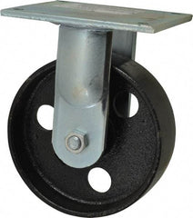 E.R. Wagner - 6" Diam x 2" Wide x 7-1/2" OAH Top Plate Mount Rigid Caster - Semi-Steel, 1,200 Lb Capacity, Roller Bearing, 5 x 5-1/2" Plate - USA Tool & Supply