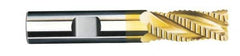 SGS - 1/2" Diam, Coarse Pitch, 1" LOC, 4 Flute Solid Carbide 0.06" Corner Radius Roughing End Mill - TiN Finish, 3" OAL, 1/2" Shank Diam, Single End, Centercutting, 30° Helix - USA Tool & Supply