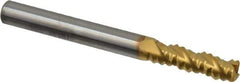 SGS - 1/4" Diam, Coarse Pitch, 3/4" LOC, 3 Flute Solid Carbide 0.045" Corner Radius Roughing End Mill - TiN Finish, 2-1/2" OAL, 1/4" Shank Diam, Single End, Centercutting, 40° Helix - USA Tool & Supply