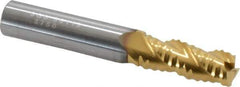 SGS - 3/8" Diam, Coarse Pitch, 7/8" LOC, 3 Flute Solid Carbide 0.06" Corner Radius Roughing End Mill - TiN Finish, 2-1/2" OAL, 3/8" Shank Diam, Single End, Centercutting, 40° Helix - USA Tool & Supply