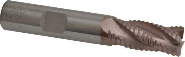 SGS - 1/2" Diam, Coarse Pitch, 1" LOC, 4 Flute Solid Carbide 0.06" Corner Radius Roughing End Mill - TiCN Finish, 3" OAL, 1/2" Shank Diam, Single End, Centercutting, 30° Helix - USA Tool & Supply