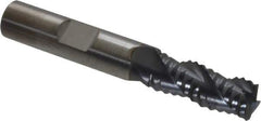 SGS - 3/8" Diam, Coarse Pitch, 7/8" LOC, 3 Flute Solid Carbide 0.06" Corner Radius Roughing End Mill - AlTiN Finish, 2-1/2" OAL, 3/8" Shank Diam, Single End, Centercutting, 40° Helix - USA Tool & Supply