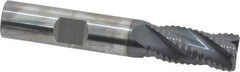 SGS - 1/2" Diam, Coarse Pitch, 1" LOC, 4 Flute Solid Carbide 0.06" Corner Radius Roughing End Mill - AlTiN Finish, 3" OAL, 1/2" Shank Diam, Single End, Centercutting, 30° Helix - USA Tool & Supply