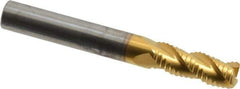 SGS - 5/16" Diam, Coarse Pitch, 3/4" LOC, 3 Flute Solid Carbide 0.045" Corner Radius Roughing End Mill - TiN Finish, 2-1/2" OAL, 5/16" Shank Diam, Single End, Centercutting, 40° Helix - USA Tool & Supply