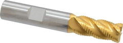 SGS - 1/2" Diam, Coarse Pitch, 1" LOC, 4 Flute Solid Carbide 0.06" Corner Radius Roughing End Mill - TiN Finish, 3" OAL, 1/2" Shank Diam, Single End, Centercutting, 40° Helix - USA Tool & Supply