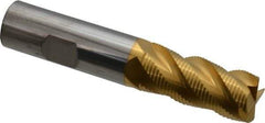 SGS - 3/4" Diam, Coarse Pitch, 1-5/8" LOC, 4 Flute Solid Carbide 0.06" Corner Radius Roughing End Mill - TiN Finish, 4" OAL, 3/4" Shank Diam, Single End, Centercutting, 40° Helix - USA Tool & Supply