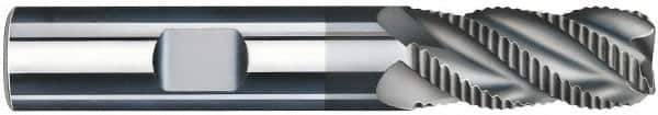 SGS - 3/8" Diam, Coarse Pitch, 7/8" LOC, 3 Flute Solid Carbide 0.06" Corner Radius Roughing End Mill - AlTiN Finish, 2-1/2" OAL, 3/8" Shank Diam, Single End, Centercutting, 40° Helix - USA Tool & Supply