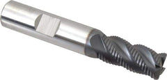 SGS - 1/2" Diam, Coarse Pitch, 1" LOC, 4 Flute Solid Carbide 0.06" Corner Radius Roughing End Mill - AlTiN Finish, 3" OAL, 1/2" Shank Diam, Single End, Centercutting, 40° Helix - USA Tool & Supply