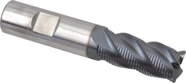 SGS - 3/4" Diam, Coarse Pitch, 1-5/8" LOC, 4 Flute Solid Carbide 0.06" Corner Radius Roughing End Mill - AlTiN Finish, 4" OAL, 3/4" Shank Diam, Single End, Centercutting, 40° Helix - USA Tool & Supply