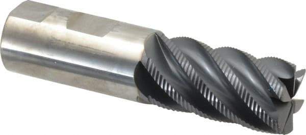SGS - 1" Diam, Coarse Pitch, 1-3/4" LOC, 6 Flute Solid Carbide 0.06" Corner Radius Roughing End Mill - AlTiN Finish, 4" OAL, 1" Shank Diam, Single End, Centercutting, 40° Helix - USA Tool & Supply