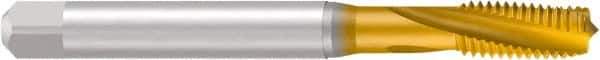 Emuge - M10x1.00 Metric Fine 3 Flute 6H Bottoming Spiral Flute Tap - Cobalt, TiN Finish, 2-15/16" OAL, Right Hand Flute, Right Hand Thread, Series Rekord D - USA Tool & Supply