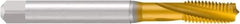 Emuge - M10x1.00 Metric Fine 3 Flute 6H Bottoming Spiral Flute Tap - Cobalt, TiN Finish, 2-15/16" OAL, Right Hand Flute, Right Hand Thread, Series Rekord D - USA Tool & Supply
