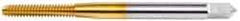OSG - 1/4-28 UNF 3B 3 Flute TiN Finish High Speed Steel Straight Flute Standard Hand Tap - Plug, Right Hand Thread, 2-1/2" OAL, 1" Thread Length, H3 Limit, Oversize - Exact Industrial Supply