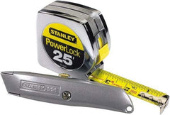 Stanley - 25' x 1" Tape Measure - 1/16" Graduation - USA Tool & Supply
